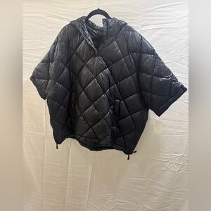Black Quilted Hooded Poncho